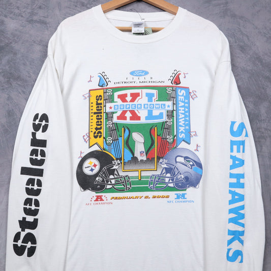 2006 White Super Bowl XL Steelers vs Seahawks Long Sleeve Shirt 6690