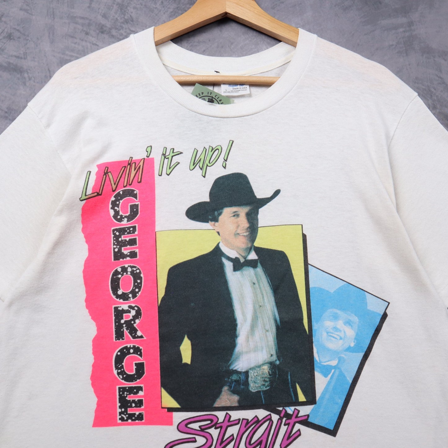 90s White George Strait Livin' It Up Light Duty Tour Shirt 5340