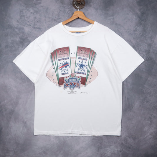 1993 White Super Bowl XXVII Bills vs Cowboys Shirt 6696