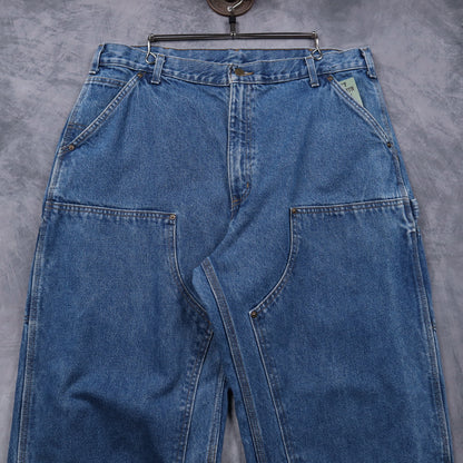 90s Medium Wash Carhartt Double Knee Denim Pants 5046