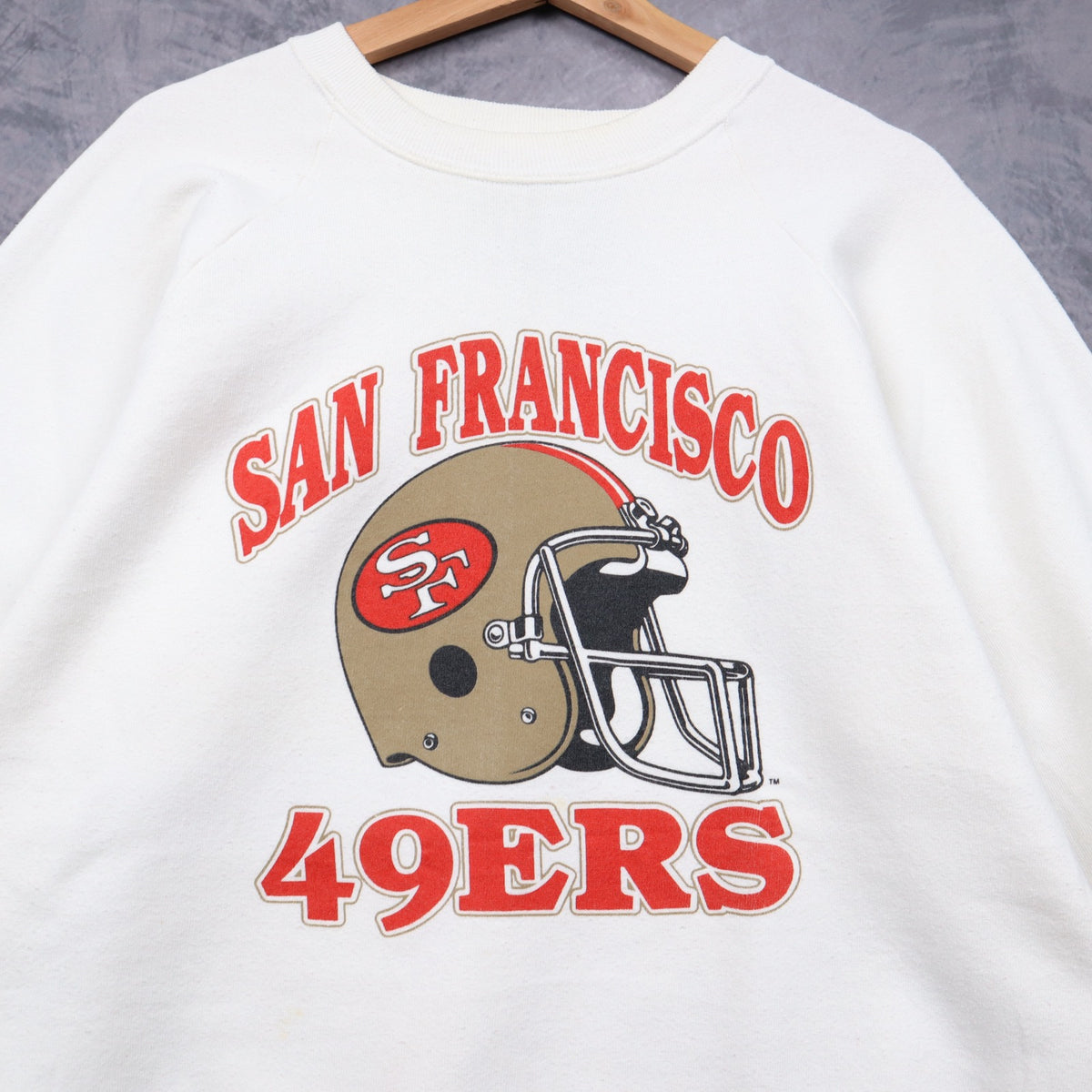 90s White San Francisco 49ers Helmet Crewneck Sweatshirt 6487