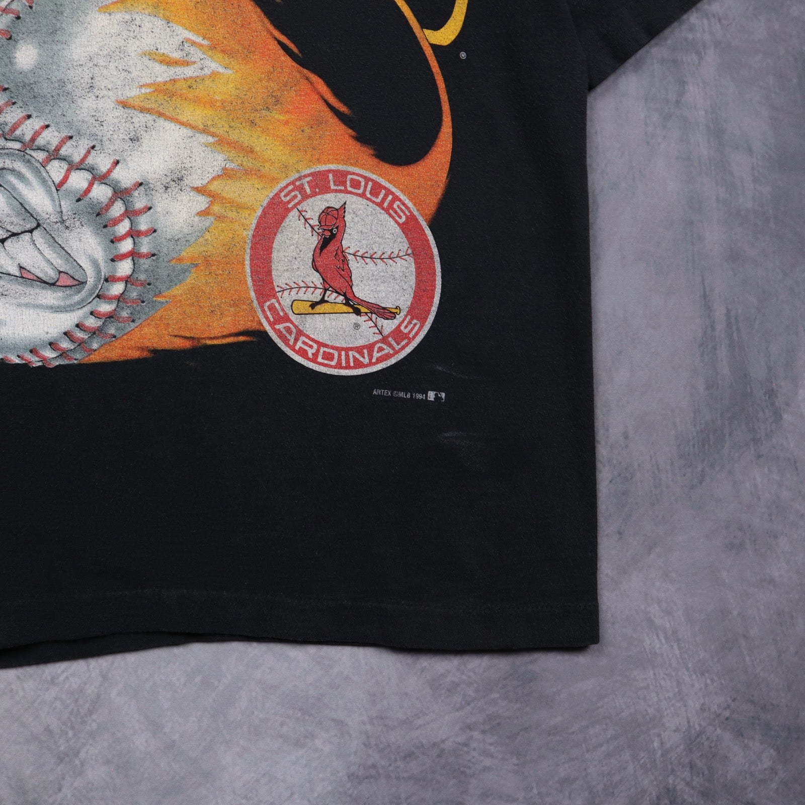 1994 Black St. Louis Cardinals Flaming Baseball Shirt 5587