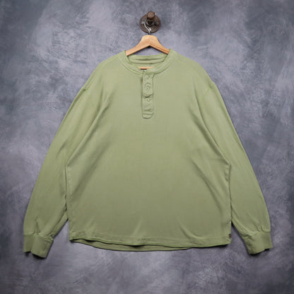 Early 00s Sage Green Eddie Bauer Sport Shop Henley Long Sleeve Shirt 5553