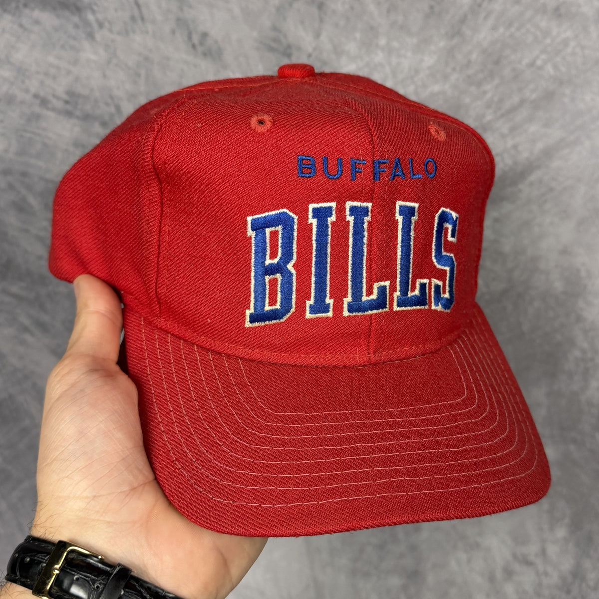 90s Red Buffalo Bills Wool Starter Arch Snapback Hat 6887