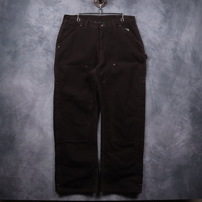 00s Dark Brown Carhartt Quilt Lined Double Knee Carpenter Work Pants 5002