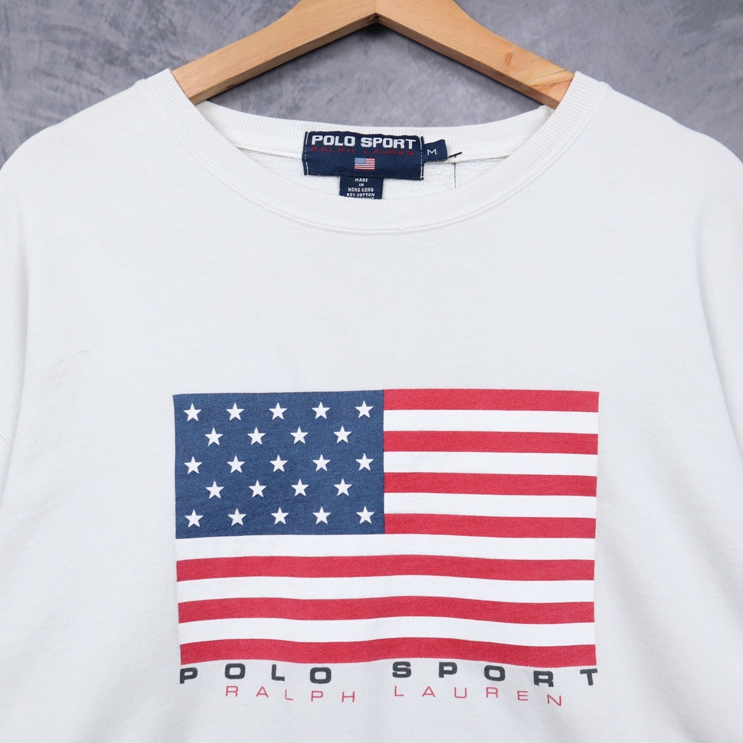 90s White Polo Sport Ralph Lauren Flag Sweatshirt 4868