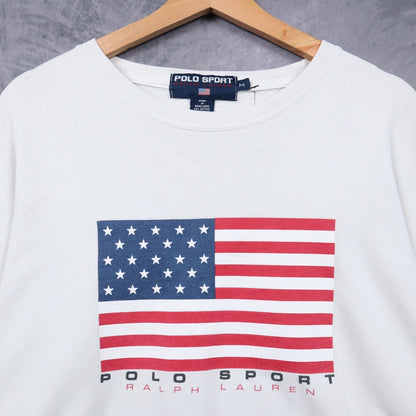 90s White Polo Sport Ralph Lauren Flag Sweatshirt 4868
