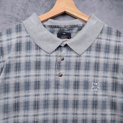 90s Grey Givenchy Activewear Plaid Polo Shirt 5535