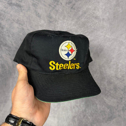 90s Black Pittsburgh Steelers Snapback Hat 6875
