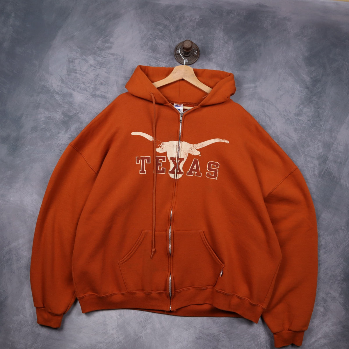 00s Burnt Orange Texas Longhorns Russell Athletic Zip Up Hoodie 5638