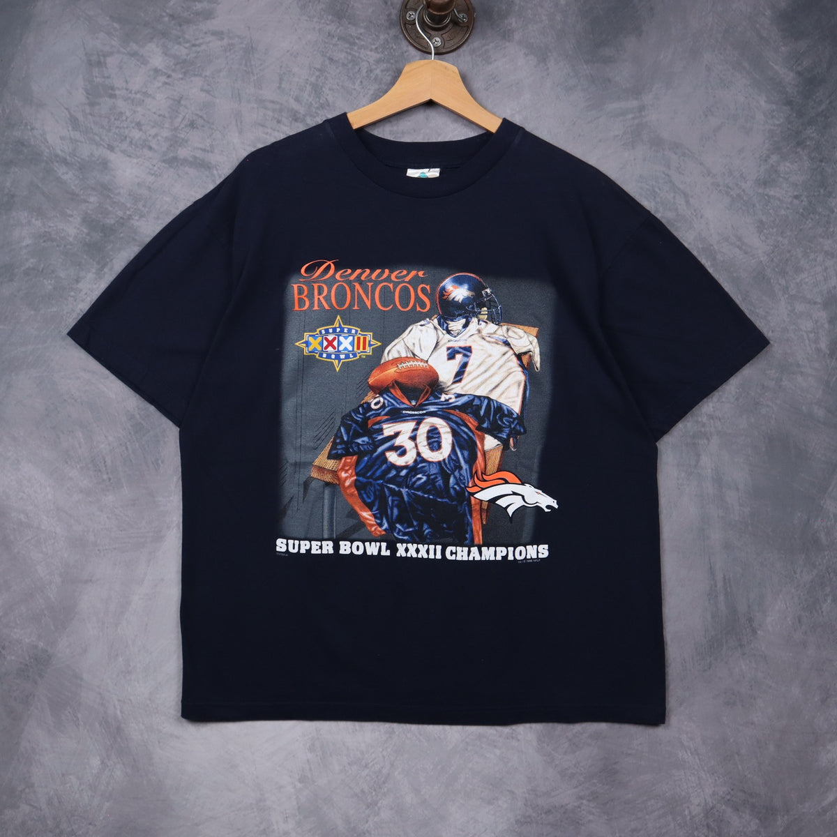 1998 Navy Blue Denver Broncos Super Bowl XXXII Champions Shirt 6598