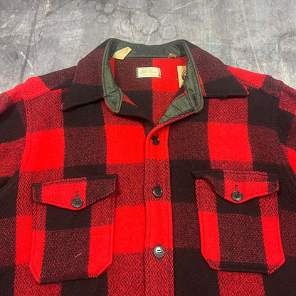 50s 60s Red Black LL Bean Script Tag Wool Heavy Flannel XL D61