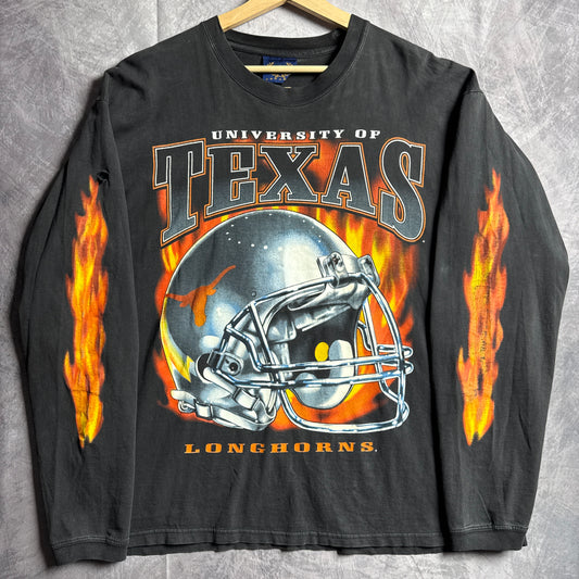 90s Black Texas Longhorns Flame Long Sleeve Shirt 4548