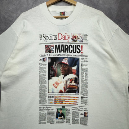 90s White Kansas City Chiefs Newspaper Shirt 4280
