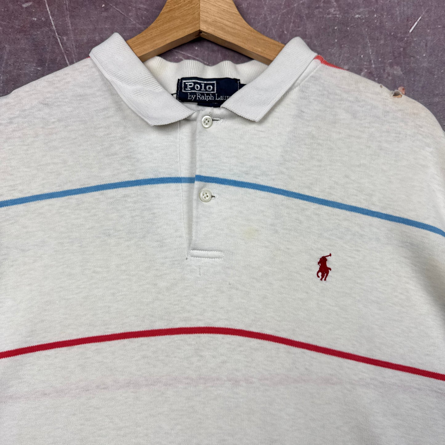 90s White Striped Polo Ralph Lauren Shirt 3619