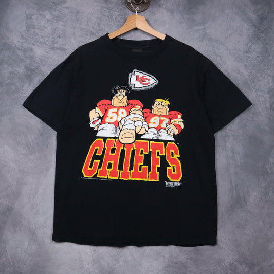90s Black Kansas City Chiefs x Flintstones Shirt 6759