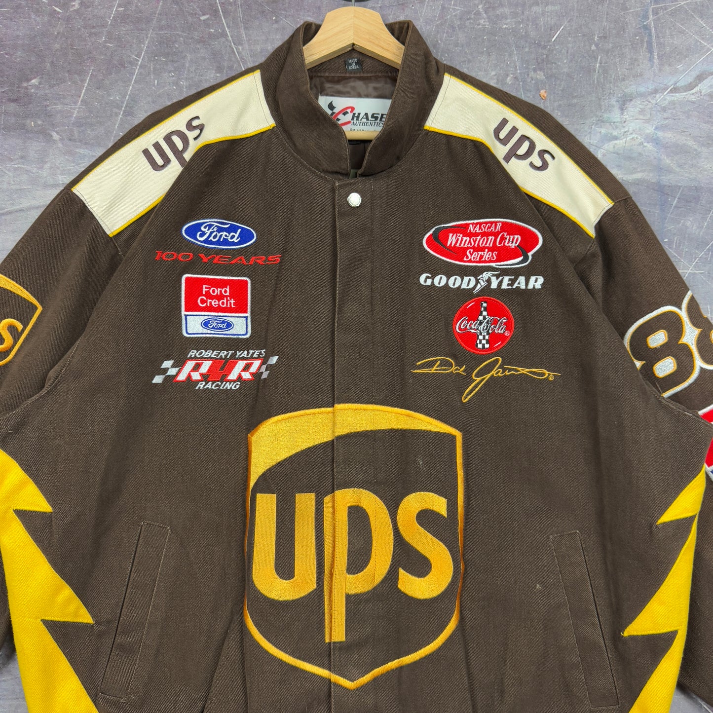 Early 00s Brown UPS Dale Jarret Nascar Racing Bomber Jacket XL 1256