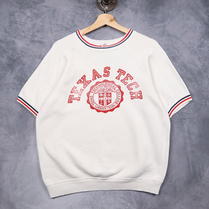 60s White Texas Tech Champion Running Man Short Sleeve Sweatshirt 5107