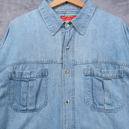 90s Light Blue Marlboro Country Store Denim Button Up Shirt 4818
