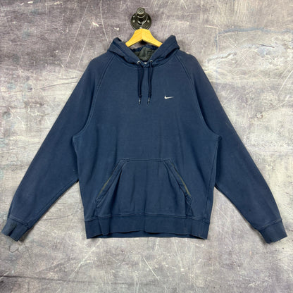 Early 00s Navy Blue Nike Mini Swoosh  Essential Logo Hoodie L 0009