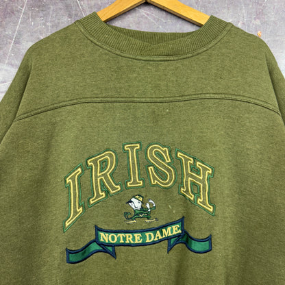 90s Faded Green Notre Dame Fighting Irish Embroidered Crewneck Sweatshirt XL 1285