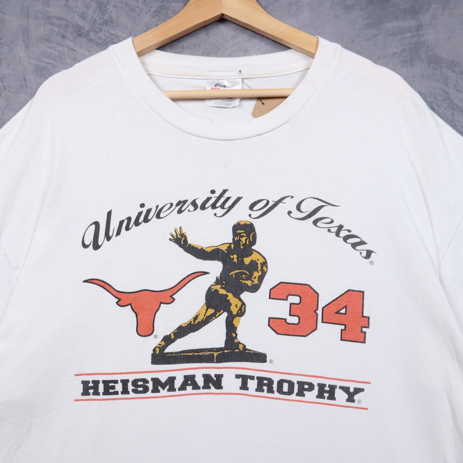 90s White University of Texas Heisman Trophy Shirt 5745