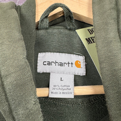 Early 00s Faded Olive Green Essential Logo Carhartt Hoodie L 0318