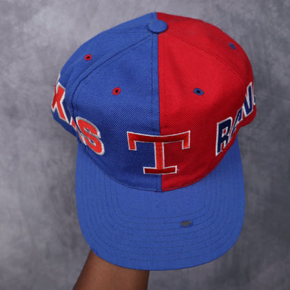 90s Blue and Red Texas Rangers Wraparound Snapback Hat 5562