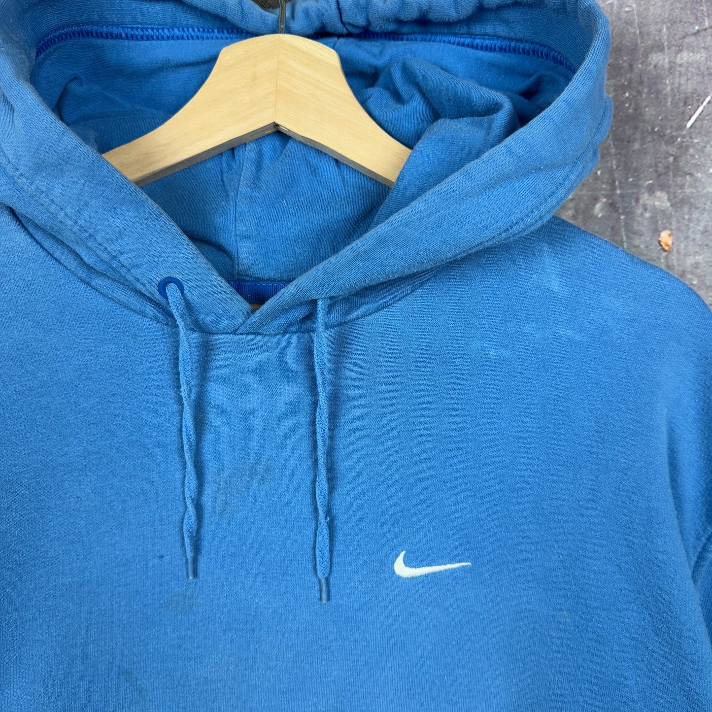 Early 00s Sky Blue Nike Essential Mini Swoosh Logo Hoodie L 1213