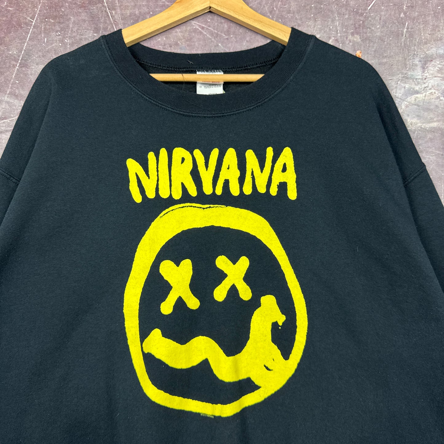 Early 00s Black Nirvana Smiley Face Graphic Crewneck Sweatshirt L 2873