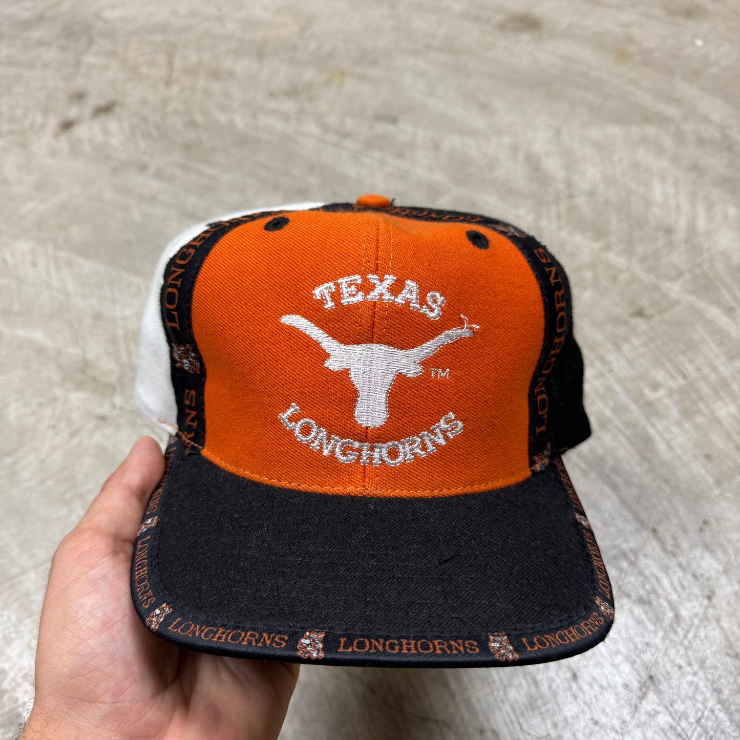 90s Orange University of Texas Longhorns Pro Player Colorblock Bevo Snapback Hat