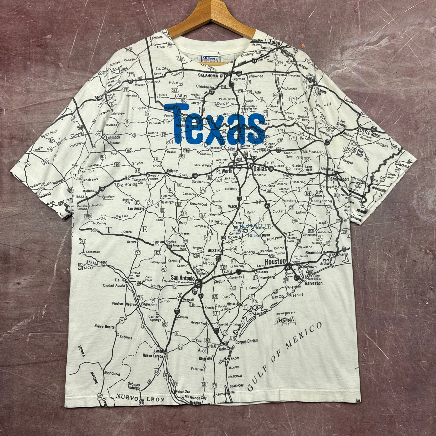 90s White Texas AOP Map Tee 3831
