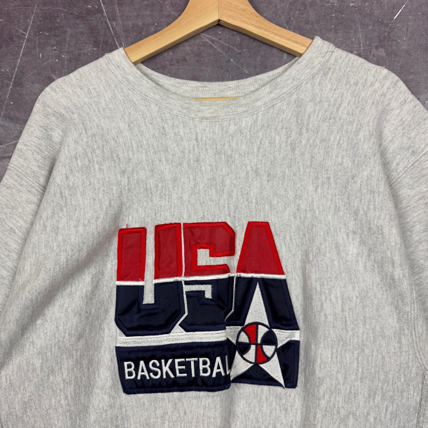 90s Light Gray Champion Reverse Weave USA Basketball Graphic Crewneck Sweatshirt L 1192