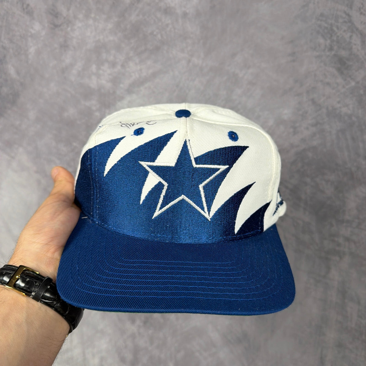 90s White Dallas Cowboys Logo Athletic Sharktooth Snapback Hat 6866