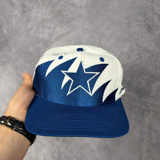 90s White Dallas Cowboys Logo Athletic Sharktooth Snapback Hat 6866