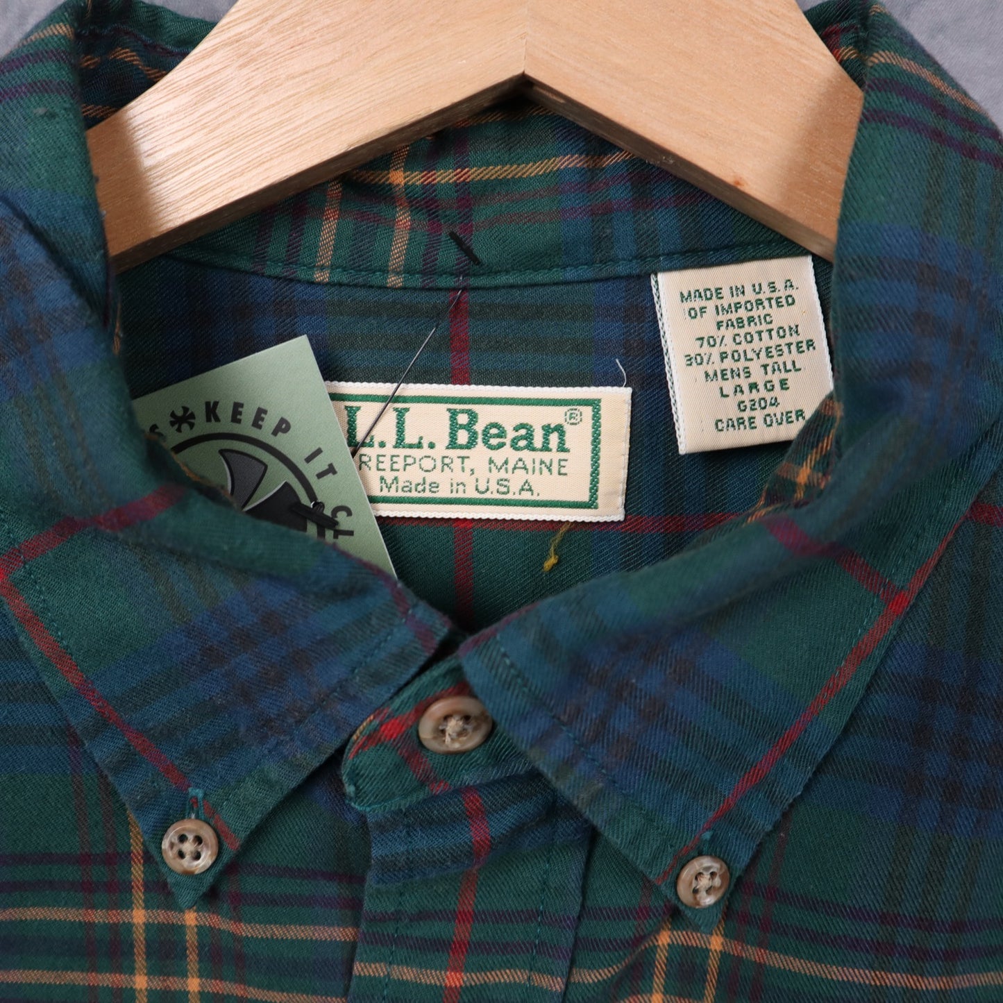 90s Green L.L. Bean Plaid Long Sleeve Button Up Shirt 5556