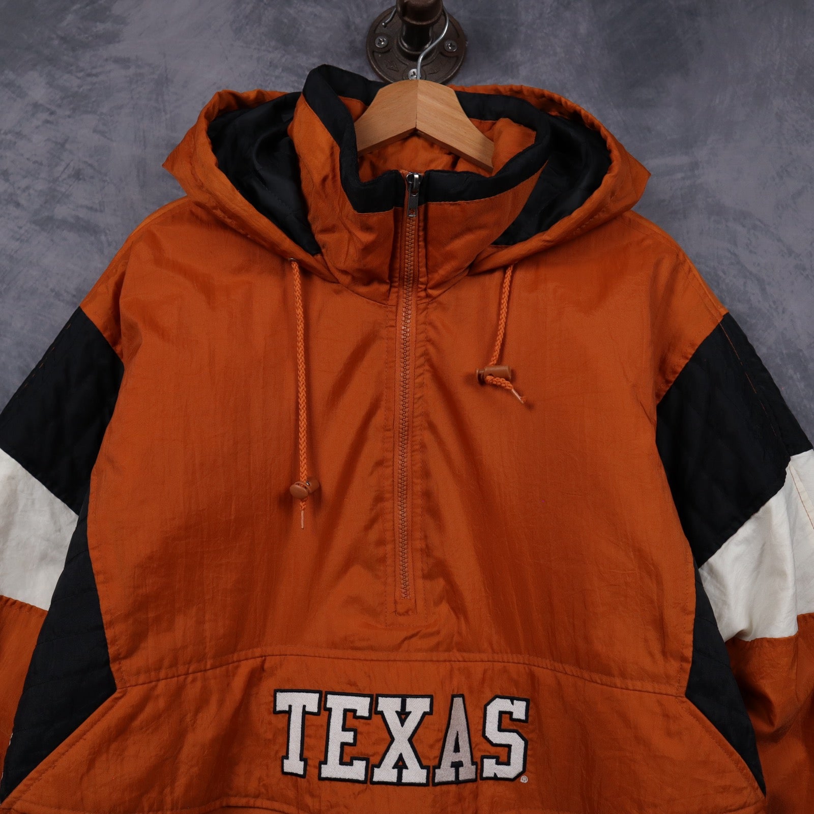 90s Orange Texas Longhorns Majestic Hooded Pullover Jacket 5924
