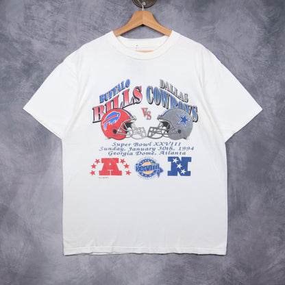 1994 White Super Bowl XXVIII Bills vs Cowboys Shirt 6695