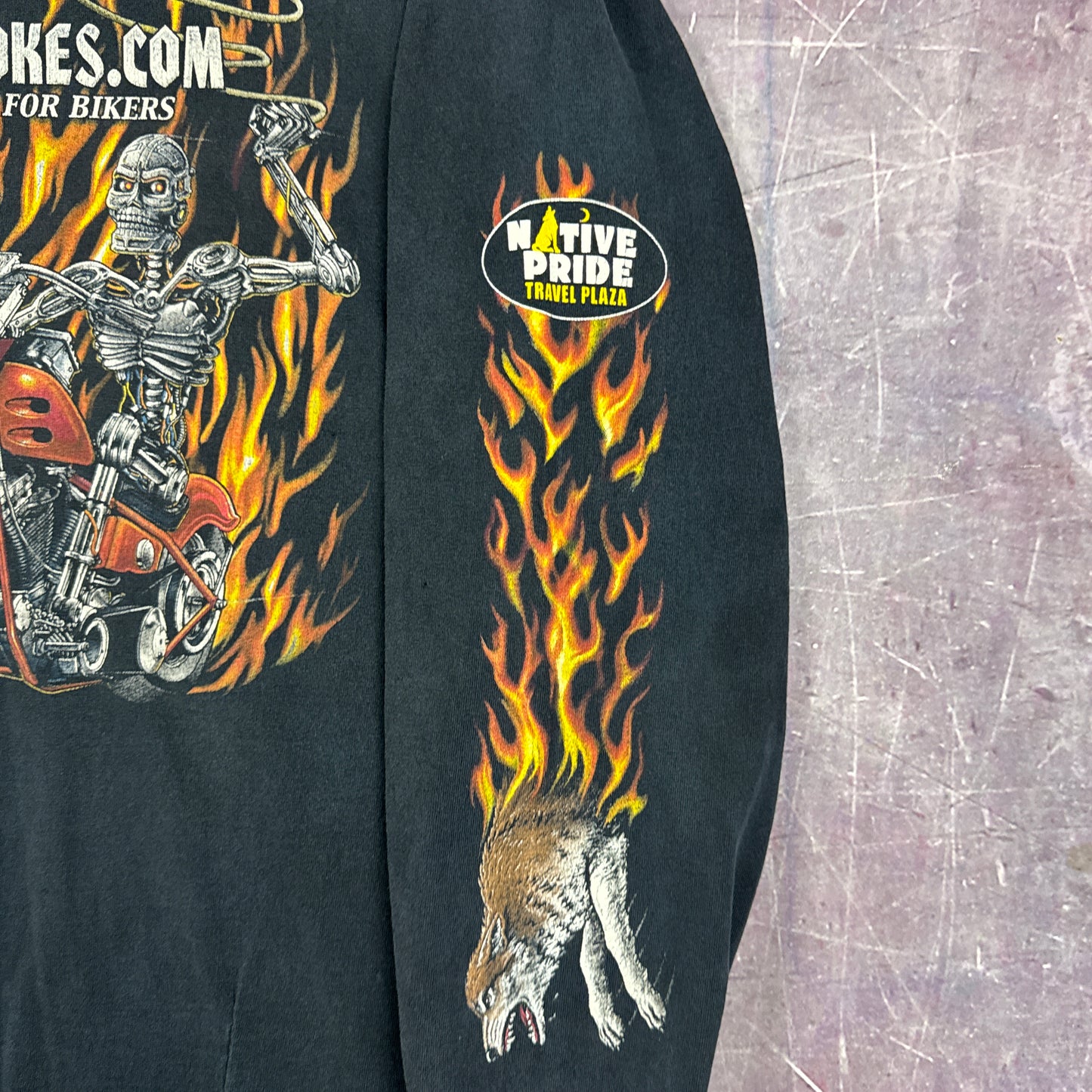 00s Black Cyberspokes Biker Flame Sleeve Shirt 3054