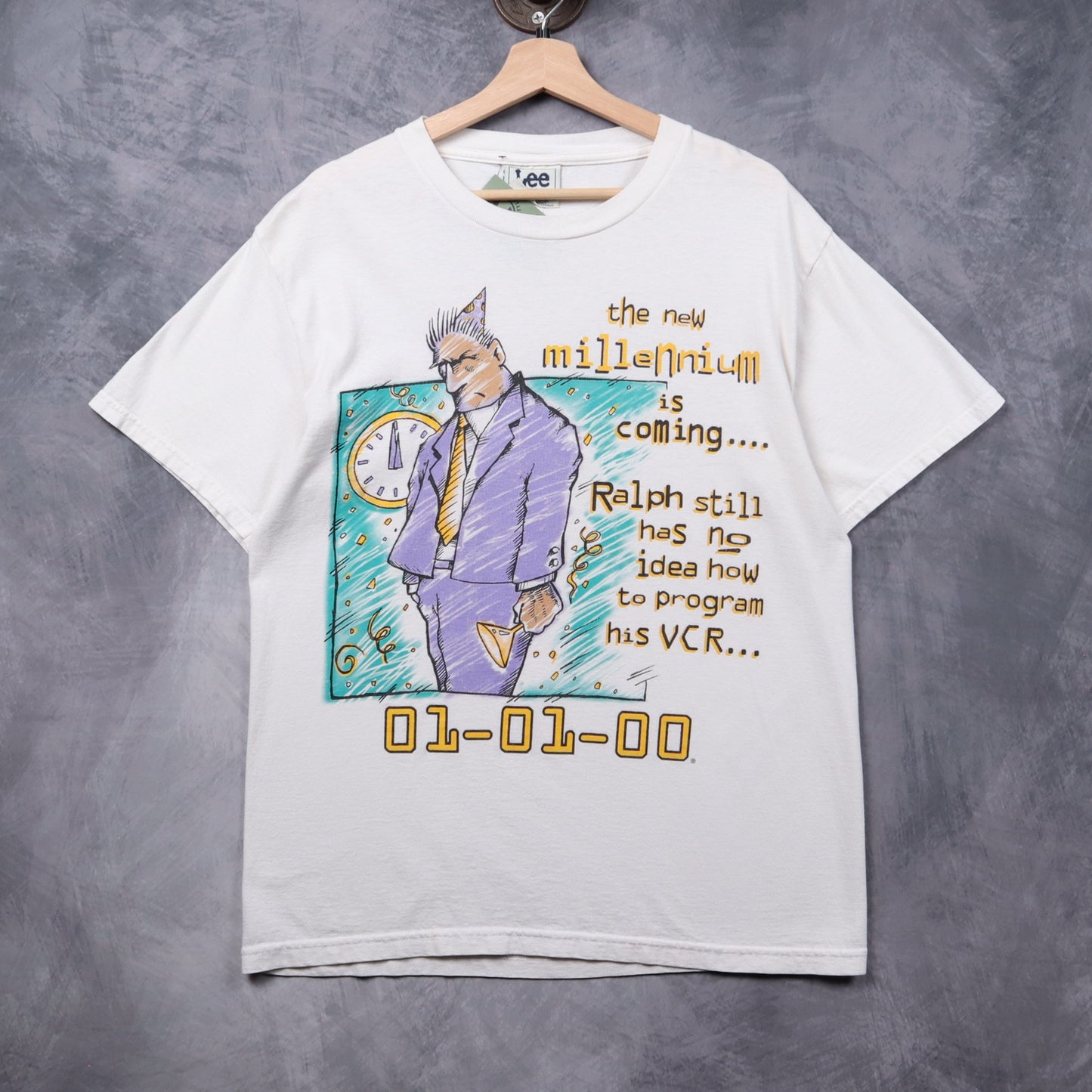 90s White Y2K Millennium 01-01-00 Ralph VCR Shirt 5390