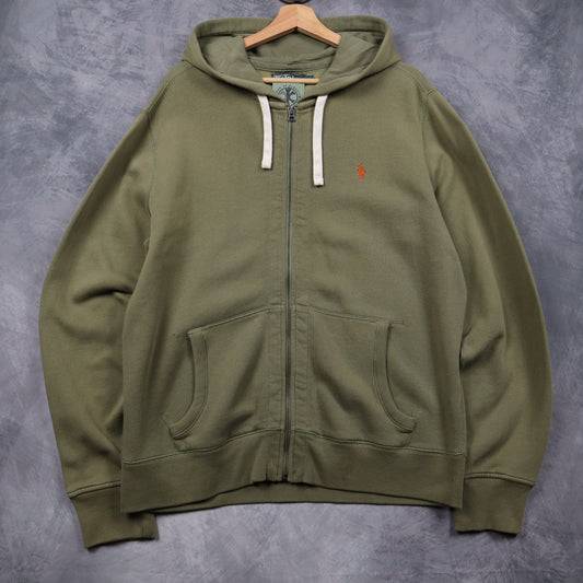 90s Olive Green Polo Ralph Lauren Essential Zip Up Hoodie 4697