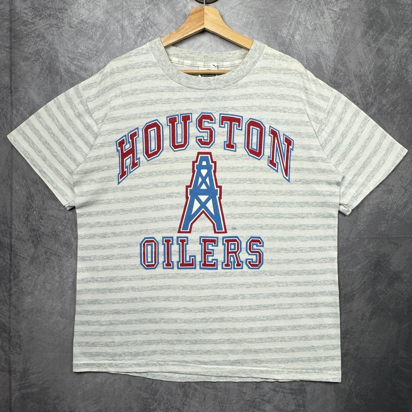 90s Grey and White Houston Oilers Striped Shirt 4227