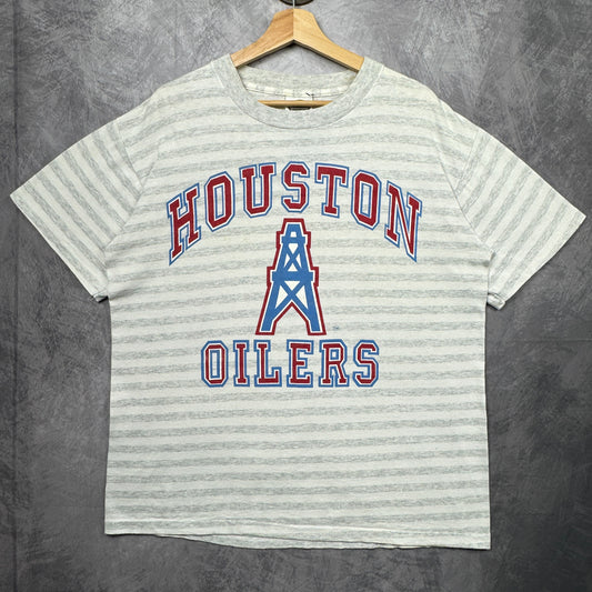 90s Grey and White Houston Oilers Striped Shirt 4227