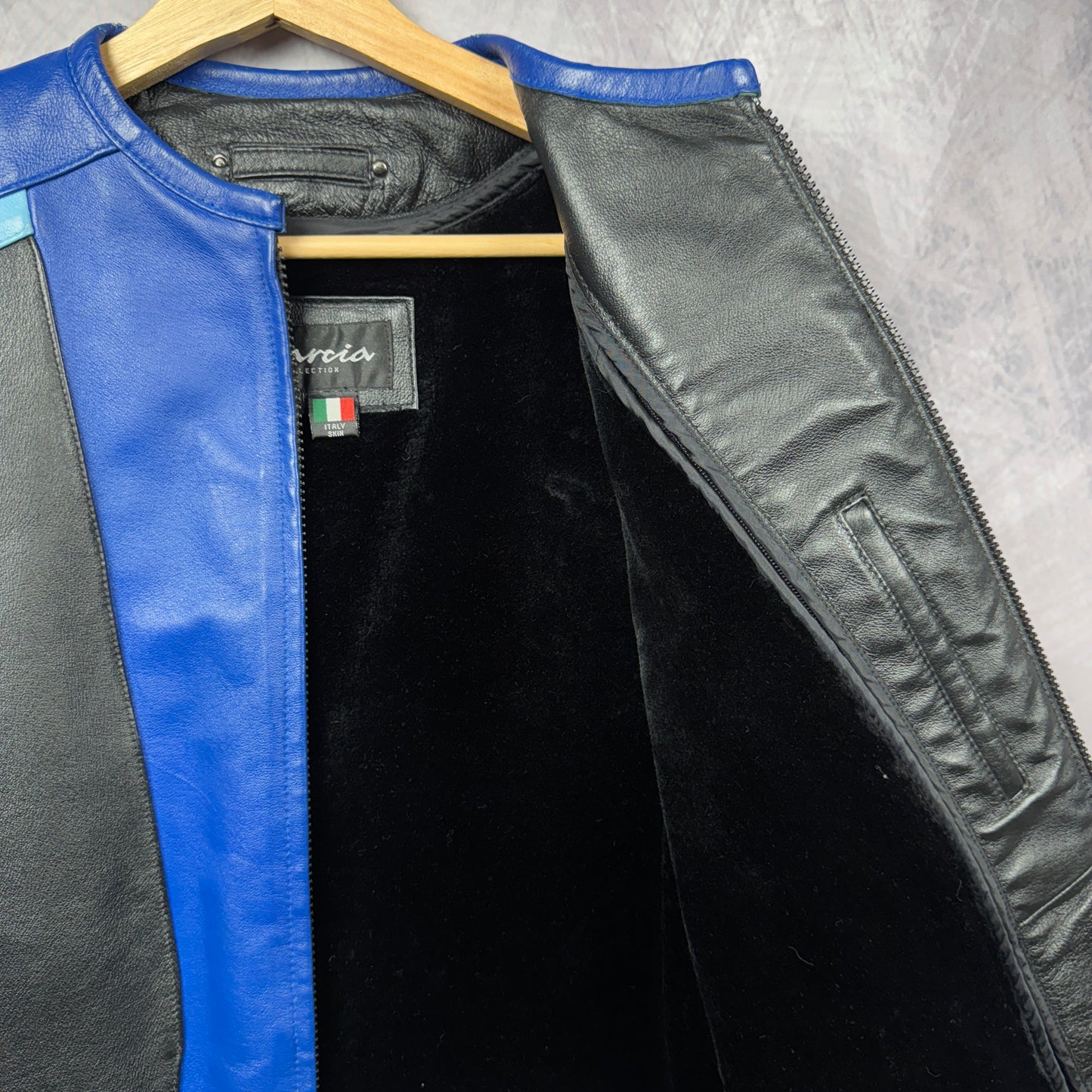 00s Black And Blue Leather Racing Jacket 3996