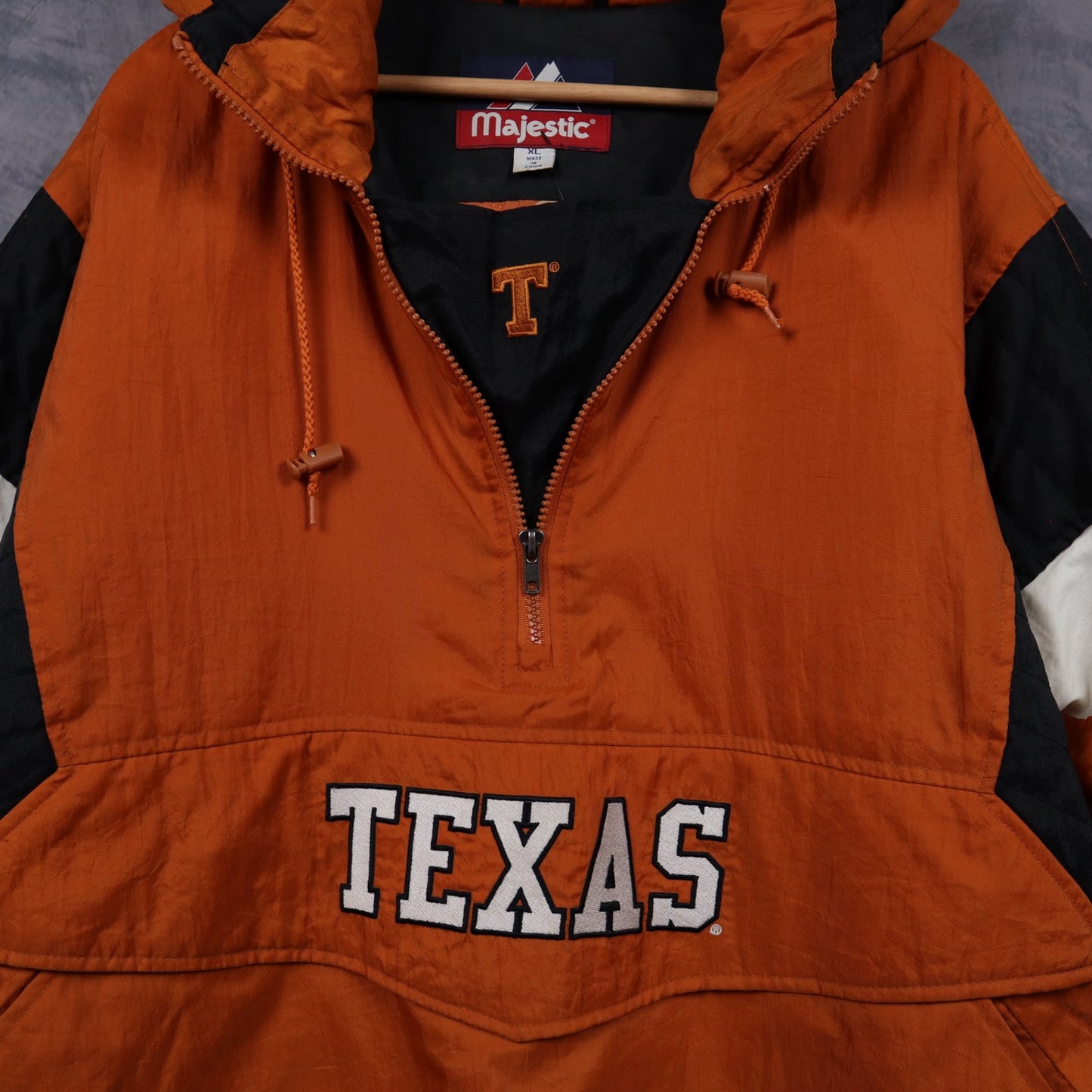 90s Orange Texas Longhorns Majestic Hooded Pullover Jacket 5924