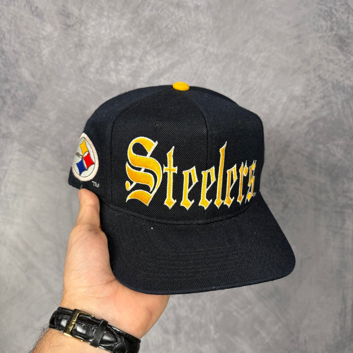 90s Black Pittsburgh Steelers Snapback Hat 6865