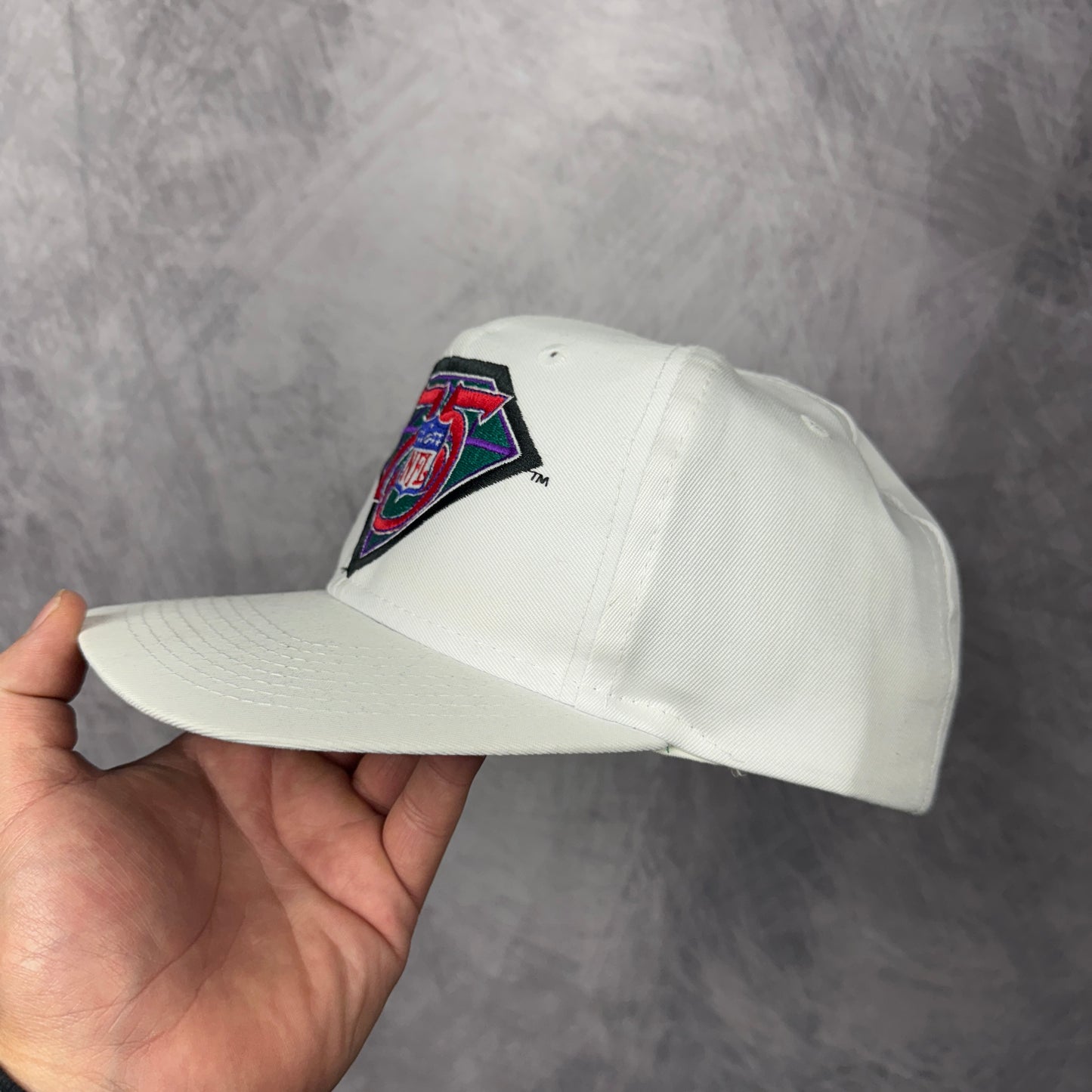 90s White NFL 75th Anniversary Snapback Hat 4305