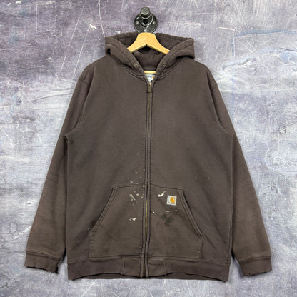 Early 00s Brown Carhartt Essential Logo Zip-Up Hoodie M 0319