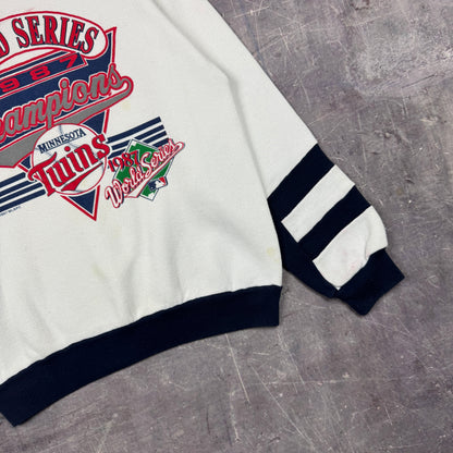 1987 White Minnesota Twins MLB World Series Champions Graphic Crewneck Sweatshirt M 0053