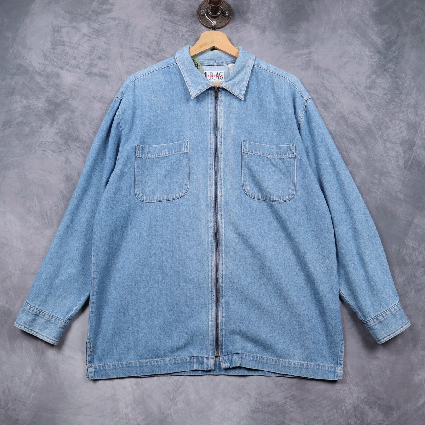 90s Light Wash Bill Blass Jeans Denim Zip Up Shirt 4819